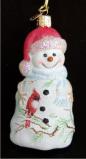 Glistening Snowman with Christmas Cardinal Glass Christmas Ornament Personalized FREE at PersonalizedOrnamentsMarket.com by Russell Rhodes