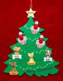 Family Christmas Tree Ornament for 3 with 4 Dogs, Cats, Pets Custom Add-ons Personalized FREE at PersonalizedOrnamentsMarket.com by Russell Rhodes