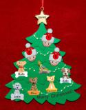 Family Christmas Tree Ornament for 3 with 6 Dogs, Cats, Pets Custom Add-ons Personalized FREE at PersonalizedOrnamentsMarket.com by Russell Rhodes