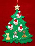 Family Christmas Tree Ornament for 4 with 3 Dogs, Cats, Pets Custom Add-ons Personalized FREE at PersonalizedOrnamentsMarket.com by Russell Rhodes