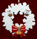 African American Grandparents Christmas Ornament Celebration Wreath Red Bow 2 Grandkids 1 Dog, Cat, or Other Pet Personalized FREE at PersonalizedOrnamentsMarket.com by Russell Rhodes