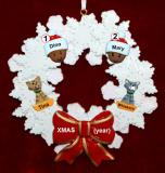 African American Grandparents Christmas Ornament Celebration Wreath Red Bow 2 Grandkids 2 Dogs, Cats, Pets Custom Add-ons Personalized FREE at PersonalizedOrnamentsMarket.com by Russell Rhodes