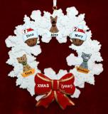 African American Grandparents Christmas Ornament Celebration Wreath Red Bow 2 Grandkids 3 Dogs, Cats, Pets Custom Add-ons Personalized FREE at PersonalizedOrnamentsMarket.com by Russell Rhodes