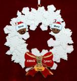 African American Black Couple Christmas Ornament Celebration Wreath Red Bow 1 Dog, Cat, or Other Pet Personalized FREE at PersonalizedOrnamentsMarket.com by Russell Rhodes