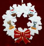 African American Black Couple Christmas Ornament Celebration Wreath Red Bow 2 Dogs, Cats, Pets Custom Add-ons Personalized FREE at PersonalizedOrnamentsMarket.com by Russell Rhodes