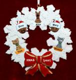 African American Black Couple Christmas Ornament Celebration Wreath Red Bow 3 Dogs, Cats, Pets Custom Add-ons Personalized FREE at PersonalizedOrnamentsMarket.com by Russell Rhodes