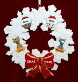 Grandparents Christmas Ornament Celebration Wreath Red Bow 2 Mixed Race Grandkids 2 Dogs, Cats, Pets Custom Add-ons Personalized FREE at PersonalizedOrnamentsMarket.com by Russell Rhodes