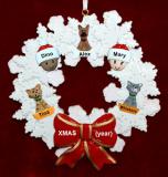 Grandparents Christmas Ornament Celebration Wreath Red Bow 2 Mixed Race Grandkids 3 Dogs, Cats, Pets Custom Add-ons Personalized FREE at PersonalizedOrnamentsMarket.com by Russell Rhodes