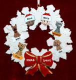 Grandparents Christmas Ornament Celebration Wreath Red Bow 2 Mixed Race Grandkids 4 Dogs, Cats, Pets Custom Add-ons Personalized FREE at PersonalizedOrnamentsMarket.com by Russell Rhodes