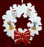 Lesbian Couple Christmas Ornament Celebration Wreath Red Bow 2 Dogs, Cats, Pets Custom Add-ons Personalized FREE at PersonalizedOrnamentsMarket.com by Russell Rhodes