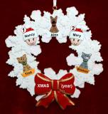 Lesbian Couple Christmas Ornament Celebration Wreath Red Bow 3 Dogs, Cats, Pets Custom Add-ons Personalized FREE at PersonalizedOrnamentsMarket.com by Russell Rhodes