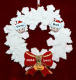 Gay Couple Christmas Ornament Celebration Wreath Red Bow 1 Dog, Cat, or Other Pet Personalized FREE at PersonalizedOrnamentsMarket.com by Russell Rhodes