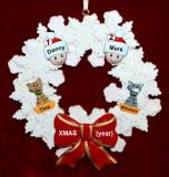 Gay Couple Christmas Ornament Celebration Wreath Red Bow 2 Dogs, Cats, Pets Custom Add-ons Personalized FREE at PersonalizedOrnamentsMarket.com by Russell Rhodes