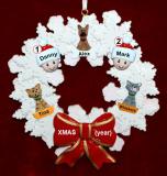 Gay Couple Christmas Ornament Celebration Wreath Red Bow 3 Dogs, Cats, Pets Custom Add-ons Personalized FREE at PersonalizedOrnamentsMarket.com by Russell Rhodes