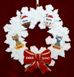 Mixed Race Couple Christmas Ornament Celebration Wreath Red Bow 2 Dogs, Cats, Pets Custom Add-ons Personalized FREE at PersonalizedOrnamentsMarket.com by Russell Rhodes