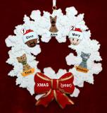 Mixed Race Couple Christmas Ornament Celebration Wreath Red Bow 3 Dogs, Cats, Pets Custom Add-ons Personalized FREE at PersonalizedOrnamentsMarket.com by Russell Rhodes