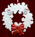 Gay Couple Christmas Ornament Celebration Wreath Red Bow Personalized FREE at PersonalizedOrnamentsMarket.com by Russell Rhodes