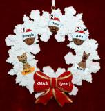 African American Grandparents Christmas Ornament 3 Grandkids Celebration Wreath Red Bow 2 Dogs, Cats, Pets Custom Add-ons Personalized FREE at PersonalizedOrnamentsMarket.com by Russell Rhodes