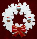 African American Grandparents Christmas Ornament Celebration Wreath Red Bow 3 Grandkids Personalized FREE at PersonalizedOrnamentsMarket.com by Russell Rhodes