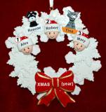 Grandparents Christmas Ornament 3 Grandkids Wreath Red Bow with 1 Dog, Cat, or Other Pet Personalized FREE at PersonalizedOrnamentsMarket.com by Russell Rhodes