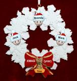 Grandparents Christmas Ornament 3 Grandkids Wreath Red Bow with 2 Dogs, Cats, Pets Custom Add-ons Personalized FREE at PersonalizedOrnamentsMarket.com by Russell Rhodes