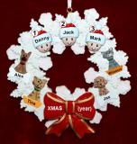 Grandparents Christmas Ornament 3 Grandkids Wreath Red Bow with 4 Dogs, Cats, Pets Custom Add-ons Personalized FREE at PersonalizedOrnamentsMarket.com by Russell Rhodes