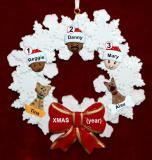 Grandparents Christmas Ornament Celebration Wreath Red Bow 3 Mixed Race Grandkids Personalized FREE at PersonalizedOrnamentsMarket.com by Russell Rhodes