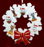 Grandparents Christmas Ornament Celebration Wreath Red Bow 3 Mixed Race Grandkids Personalized FREE at PersonalizedOrnamentsMarket.com by Russell Rhodes