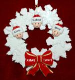 Grandparents Christmas Ornament Celebration Wreath Red Bow 3 Grandkids Personalized FREE at PersonalizedOrnamentsMarket.com by Russell Rhodes