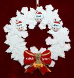 Single Dad Christmas Ornament 2 Kids Celebration Wreath Red Bow 1 Dog, Cat, or Other Pet Personalized FREE at PersonalizedOrnamentsMarket.com by Russell Rhodes