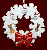 Single Dad Christmas Ornament 2 Kids Celebration Wreath Red Bow 2 Dogs, Cats, Pets Custom Add-ons Personalized FREE at PersonalizedOrnamentsMarket.com by Russell Rhodes