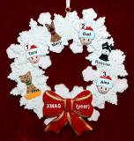 Single Dad Christmas Ornament 2 Kids Celebration Wreath Red Bow 3 Dogs, Cats, Pets Custom Add-ons Personalized FREE at PersonalizedOrnamentsMarket.com by Russell Rhodes