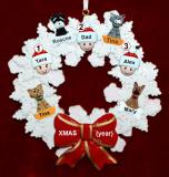 Single Dad Christmas Ornament 2 Kids Celebration Wreath Red Bow 4 Dogs, Cats, Pets Custom Add-ons Personalized FREE at PersonalizedOrnamentsMarket.com by Russell Rhodes