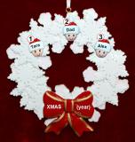 Single Dad Christmas Ornament 2 Kids Celebration Wreath Red Bow Personalized FREE at PersonalizedOrnamentsMarket.com by Russell Rhodes