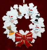 Single Mom Christmas Ornament 2 Kids Celebration Wreath Red Bow 3 Dogs, Cats, Pets Custom Add-ons Personalized FREE at PersonalizedOrnamentsMarket.com by Russell Rhodes