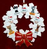 Single Mom Christmas Ornament 2 Kids Celebration Wreath Red Bow 4 Dogs, Cats, Pets Custom Add-ons Personalized FREE at PersonalizedOrnamentsMarket.com by Russell Rhodes