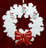 Single Mom Christmas Ornament 2 Kids Celebration Wreath Red Bow Personalized FREE at PersonalizedOrnamentsMarket.com by Russell Rhodes