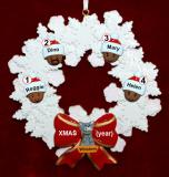 African American Grandparents Christmas Ornament 4 Grandkids Celebration Wreath Red Bow 1 Dog, Cat, or Other Pet Personalized FREE at PersonalizedOrnamentsMarket.com by Russell Rhodes