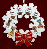 African American Black Family Christmas Ornament for 4 Celebration Wreath Red Bow 4 Dogs, Cats, Pets Custom Add-ons Personalized FREE at PersonalizedOrnamentsMarket.com by Russell Rhodes