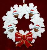 African American Grandparents Christmas Ornament Celebration Wreath Red Bow 4 Grandkids Personalized FREE at PersonalizedOrnamentsMarket.com by Russell Rhodes