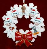 Grandparents Christmas Ornament 4 Grandkids Celebration Wreath Red Bow 3 Dogs, Cats, Pets Custom Add-ons Personalized FREE at PersonalizedOrnamentsMarket.com by Russell Rhodes