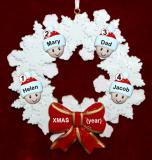 Single Dad Christmas Ornament 3 Kids Celebration Wreath Red Bow Personalized FREE at PersonalizedOrnamentsMarket.com by Russell Rhodes