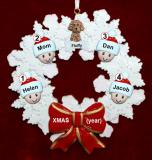 Single Mom Christmas Ornament 3 Kids Celebration Wreath Red Bow 1 Dog, Cat, or Other Pet Personalized FREE at PersonalizedOrnamentsMarket.com by Russell Rhodes