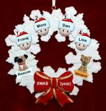 Single Mom Christmas Ornament 3 Kids Celebration Wreath Red Bow 2 Dogs, Cats, Pets Custom Add-ons Personalized FREE at PersonalizedOrnamentsMarket.com by Russell Rhodes