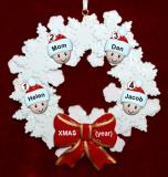 Single Mom Christmas Ornament 3 Kids Celebration Wreath Red Bow Personalized FREE at PersonalizedOrnamentsMarket.com by Russell Rhodes