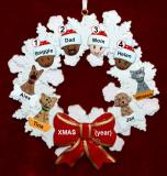 Mixed Race Family  Christmas Ornament for 4 Celebration Wreath Red Bow 4 Dogs, Cats, Pets Custom Add-ons Personalized FREE at PersonalizedOrnamentsMarket.com by Russell Rhodes