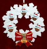 African American Grandparents Christmas Ornament 5 Grandkids Celebration Wreath Red Ornament Personalized FREE at PersonalizedOrnamentsMarket.com by Russell Rhodes