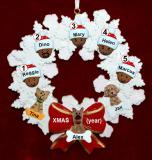 African American Grandparents Christmas Ornament 5 Grandkids Celebration Wreath Red Ornament Personalized FREE at PersonalizedOrnamentsMarket.com by Russell Rhodes