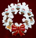 African American Black Family Christmas Ornament for 5 Celebration Wreath Red Bow Personalized FREE at PersonalizedOrnamentsMarket.com by Russell Rhodes