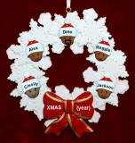 African American Grandparents Christmas Ornament Celebration Wreath Red Bow 5 Grandkids Personalized FREE at PersonalizedOrnamentsMarket.com by Russell Rhodes